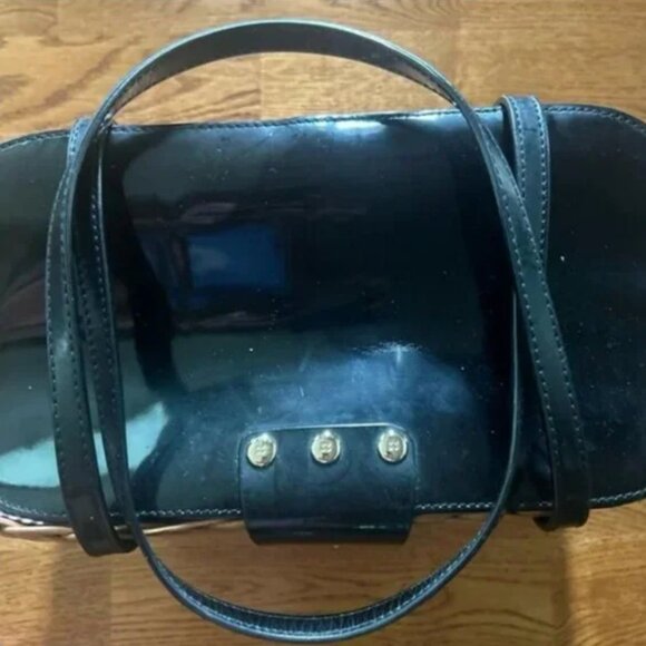 Kate Spade New York Handbag Wicker Basket Black Patent Leather Purse Tote Picnic - Picture 4 of 5